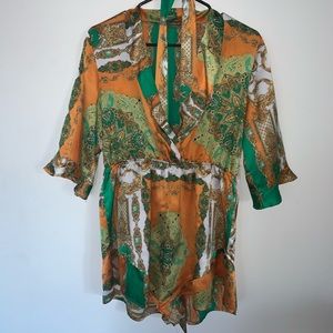 Chain printed silk romper